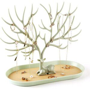 Antler Jewelry Rack with PU Leather Organizer for Rings Earrings Necklace